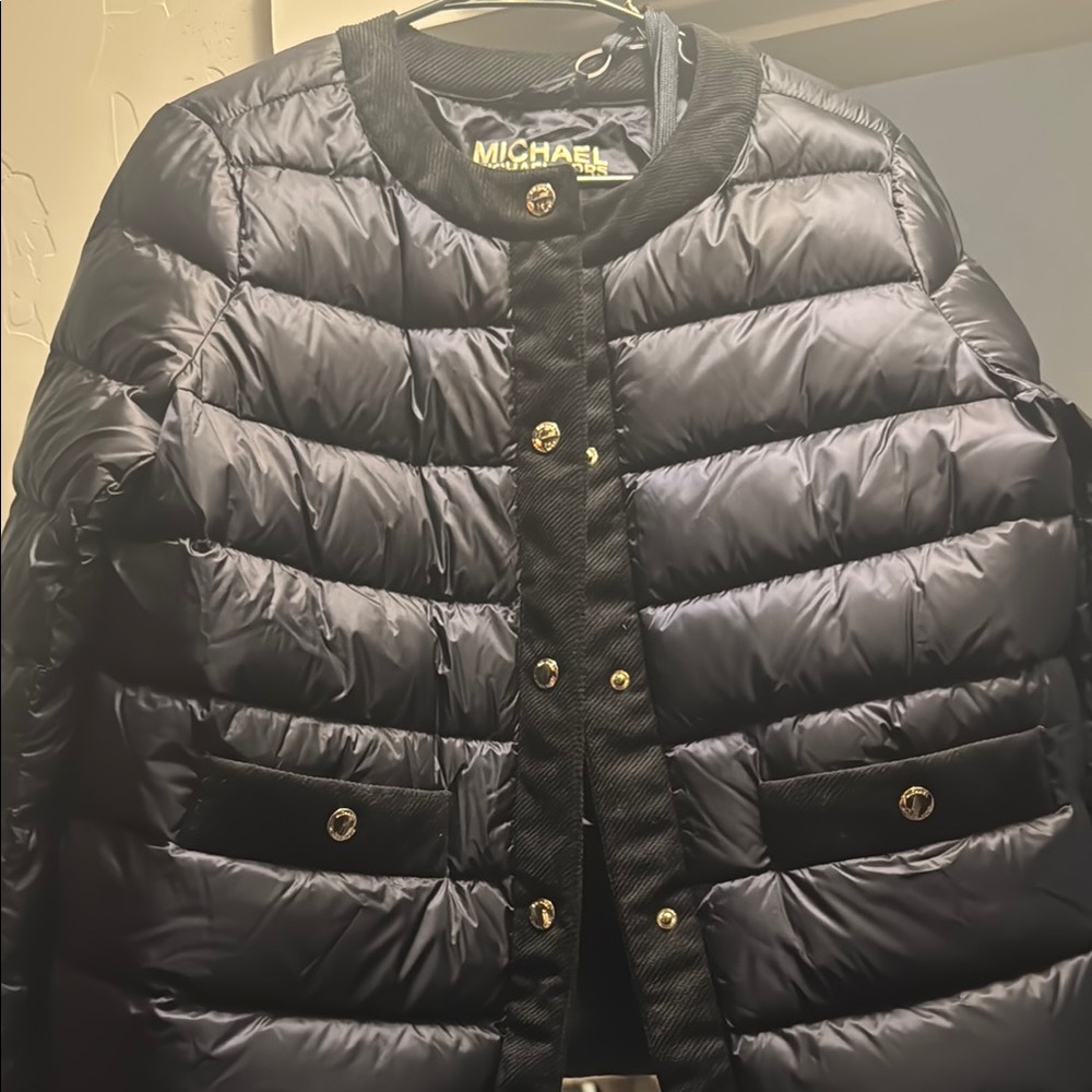 Michael Kors Quilted Black Jacket with Gold Accents